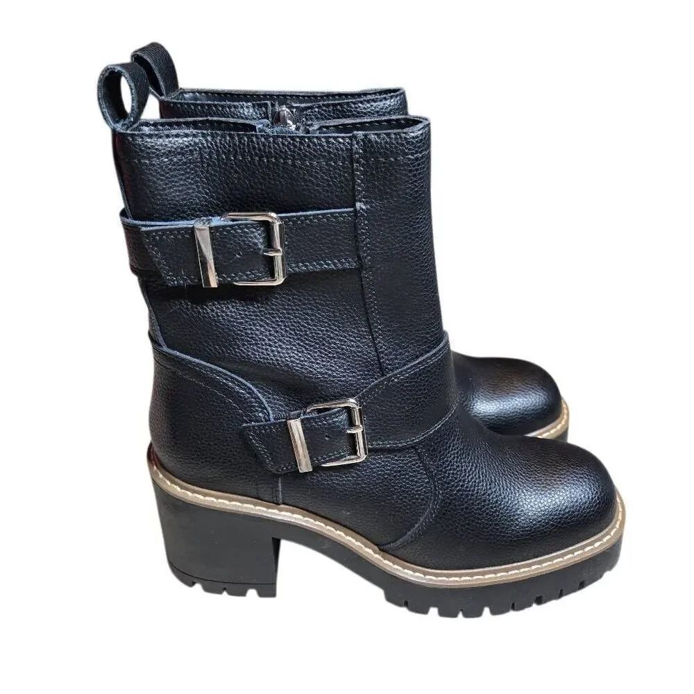 Blondo Waterproof Reno Black Leather Combat Boots Size 8 Biker Zipper